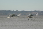 Volcanic Air Safaris cessnas parked at Lake Rotorua.